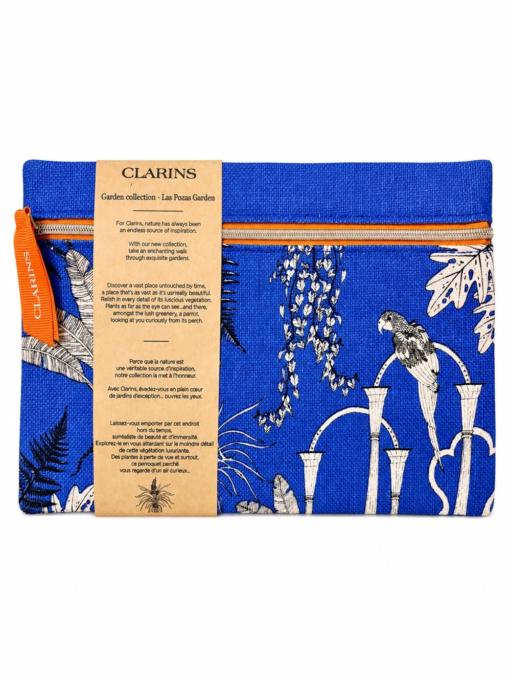 Clarins Las Pozas Garden Collection Blue Cotton Linen Cosmetic Pouch